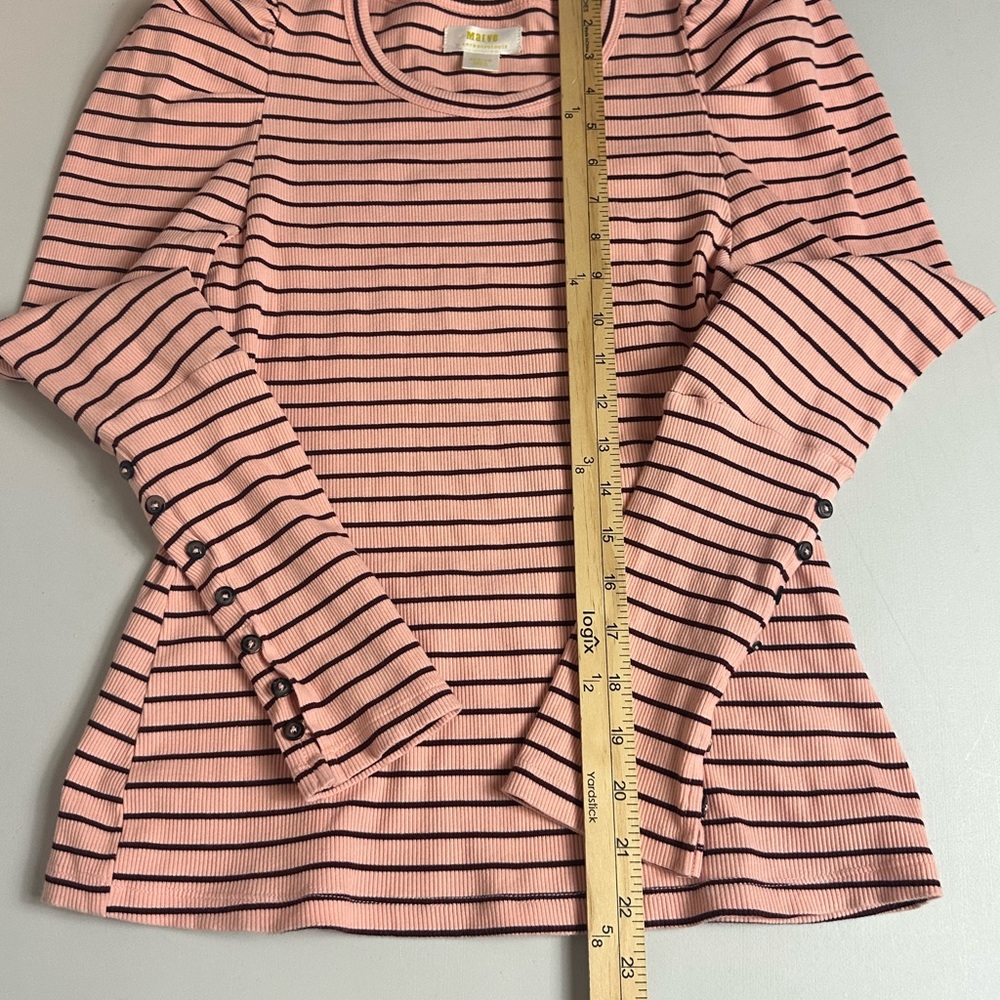 Maeve Anthropologie Classic Cotton Striped Ribbed Puff Sleeve Blouse Size Medium - Picture 9 of 12